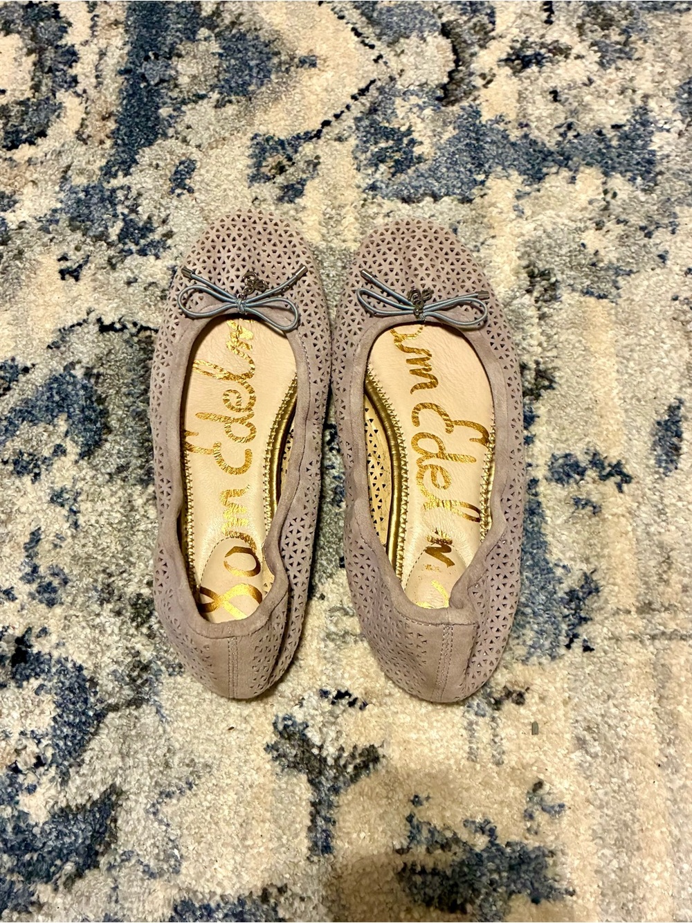 Sam Edelman Taupe Perforated Bow Ballet Flats